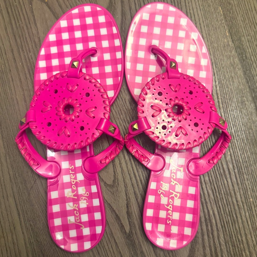 JACK ROGERS Womens Georgica Jelly Flip Flop Sandals Gingham Pink Size 9